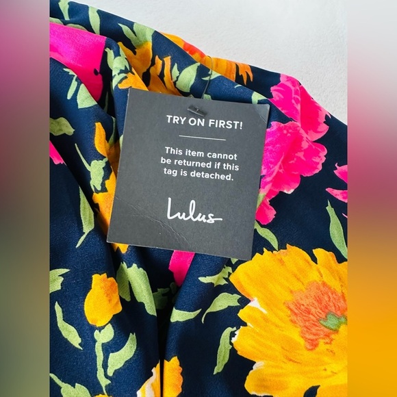 Lulu's Navy Neon Floral Print Sleeveless Strappy Maxi Dress Size Small - Picture 13 of 14